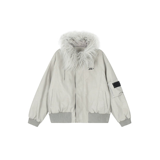 Bomber Jacket | Achock Fur Hooded Leather Bomber Jacket | Face 3 Face