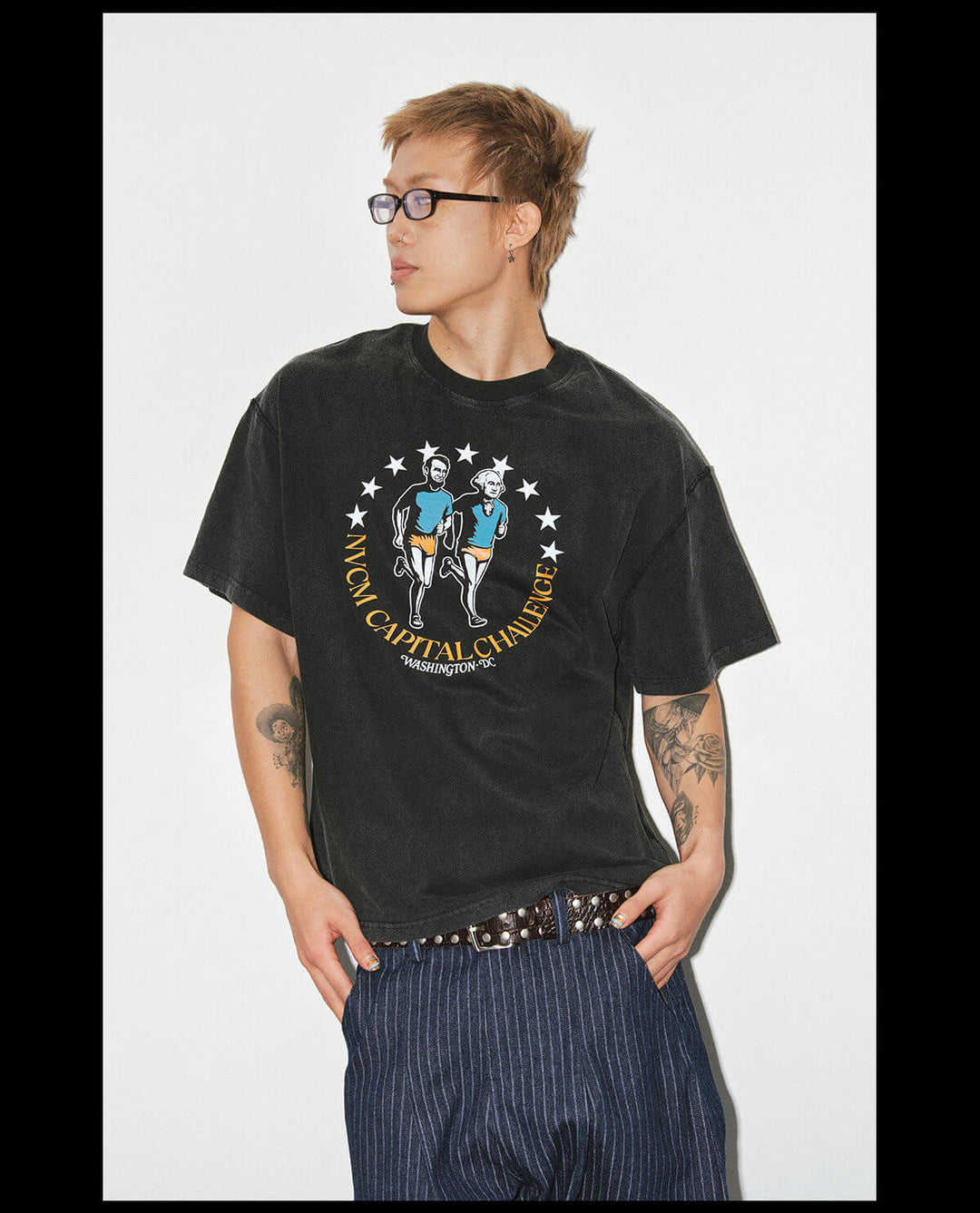 NOVACAM Running Graphic Print Washed Short Sleeve Tee | Face 3 Face