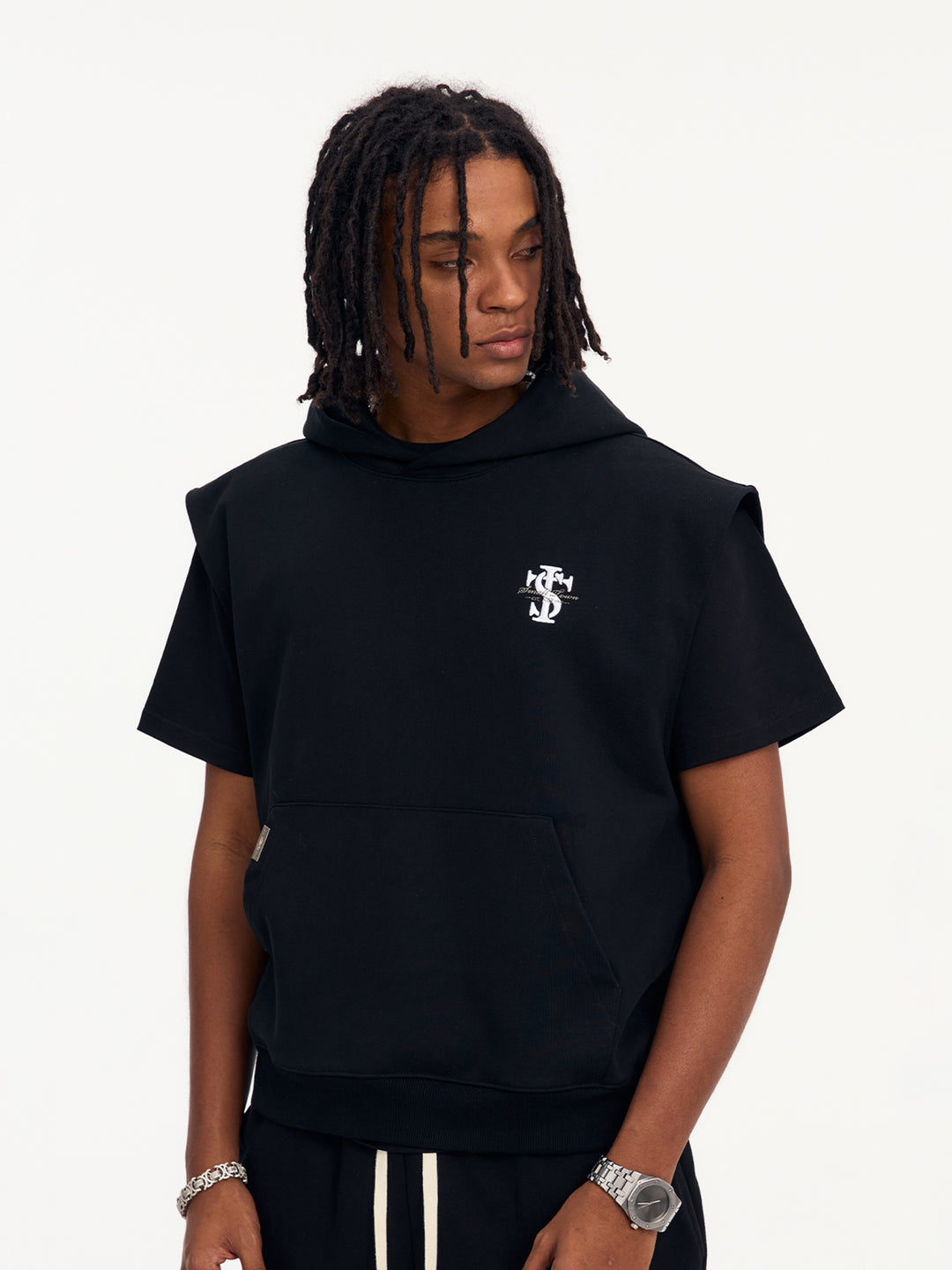 Small Town Kid Basic Embroidered Logo Sleeveless Hoodie | Face 3 Face