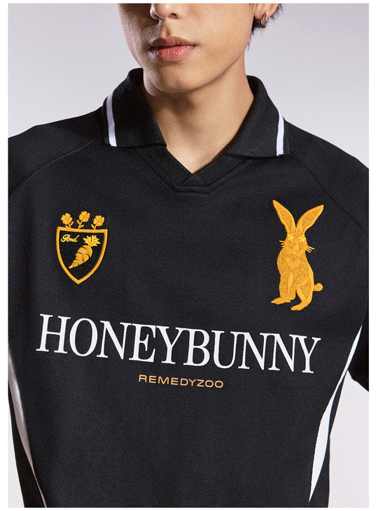 Remedy HONEYBUNNY Rabbit Embroidered Soccer Jersey Polo Shirt | Face 3 Face