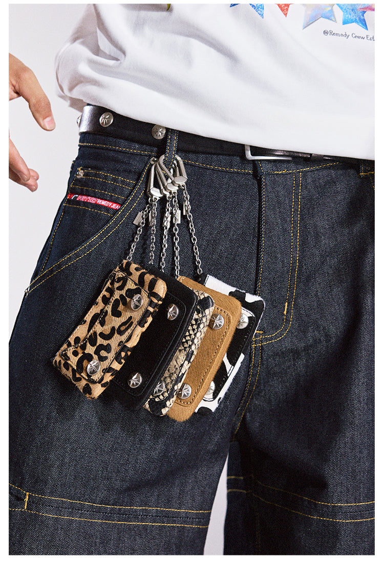 Remedy Metal Studded Keychain Coin Card Zipper Leather Wallet | Face 3 Face