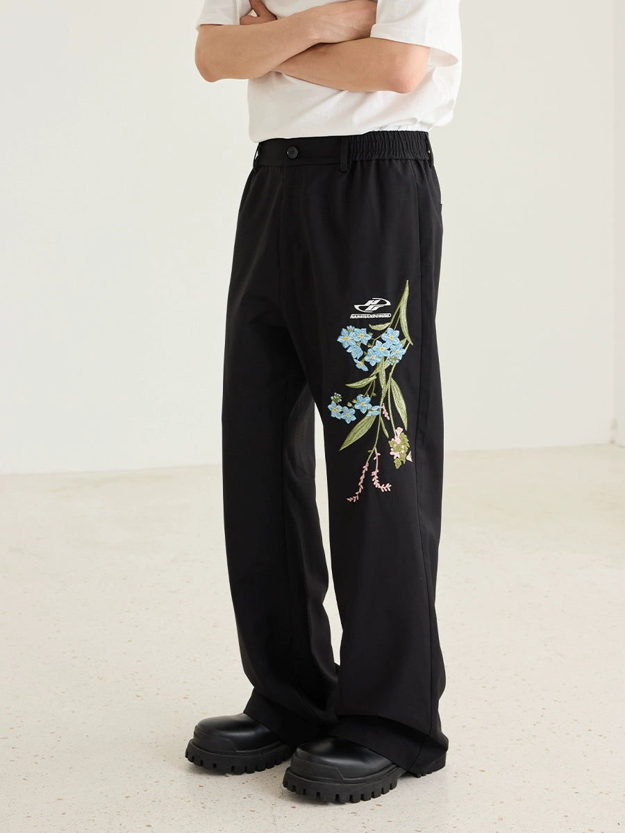 Harsh and Cruel Floral Embroidery 3D Slim Suit Pants | Face 3 Face