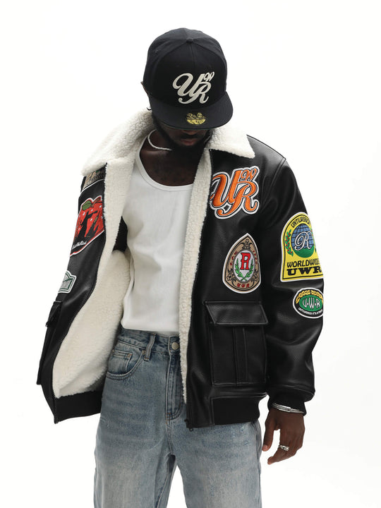 UNTILWERICH PU Leather Fleece Lined Bomber Jacket