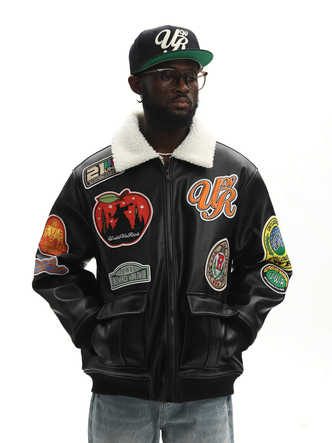 UNTILWERICH PU Leather Fleece Lined Bomber Jacket