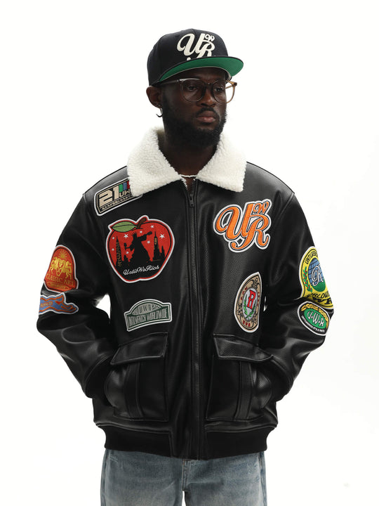 UNTILWERICH PU Leather Fleece Lined Bomber Jacket