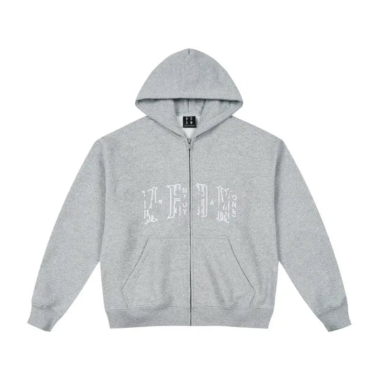 MEDM Flower Embroidered Zip Up Hoodie | Face 3 Face