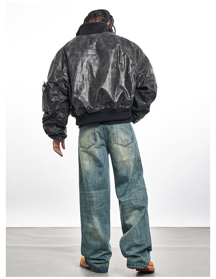 F3F Select Big Arm Pockets PU Leather MA-1 Bomber Jacket | Face 3 Face