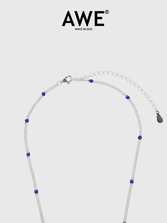 AWE Blue Bean Silver Chain Necklace | Face 3 Face