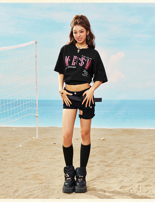 MEDM x STK Sequins Embroidered Logo Tee | Face 3 Face