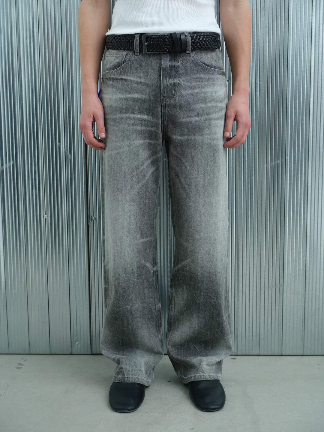 S45 Vintage Whisker Wash Distressed Slub Denim Jeans
