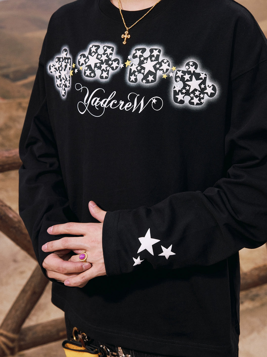 YADcrew Galaxy Star Puzzle Foam Print Long Sleeve Tee | Face 3 Face
