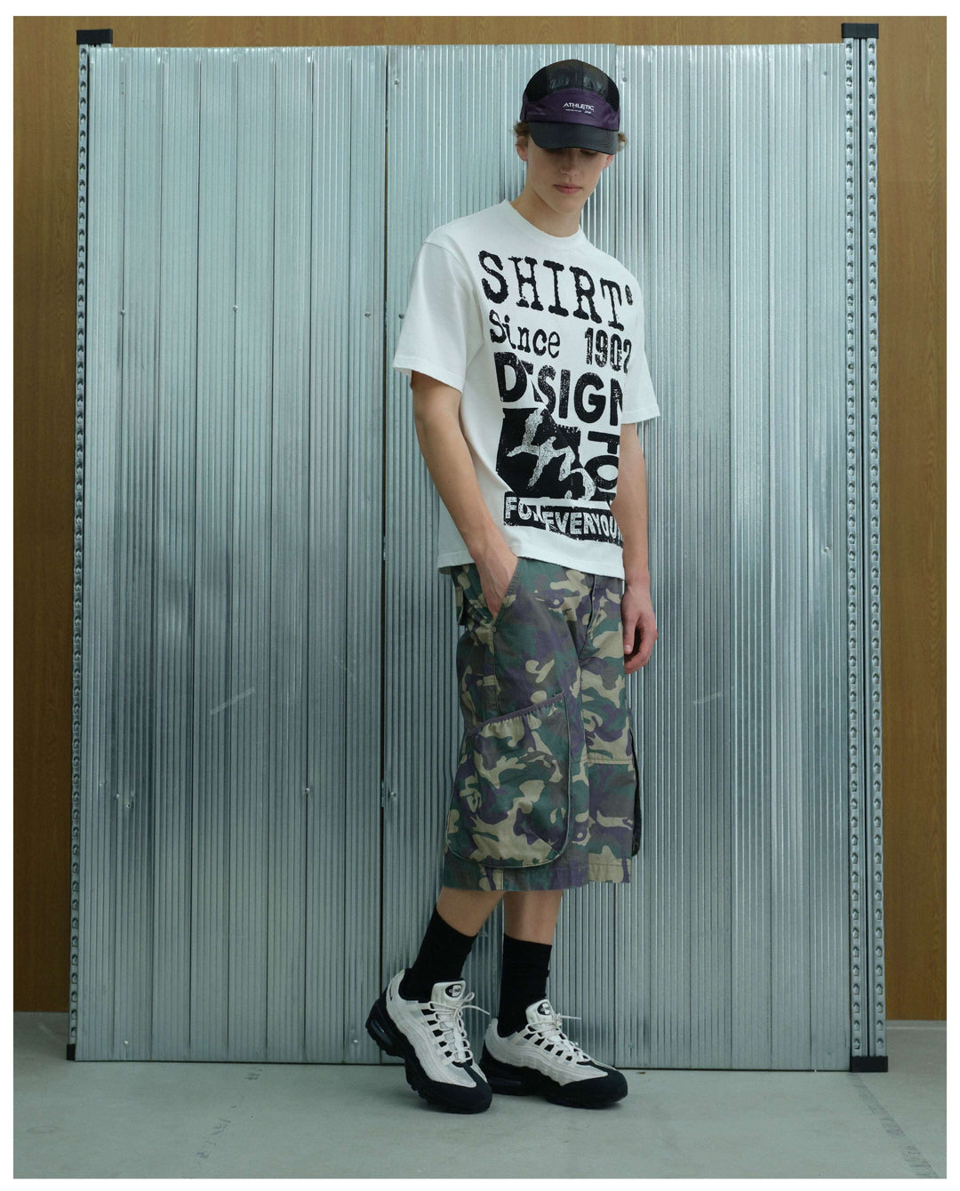 S45 Camouflage Distressed Large Cargo Pocket Baggy Shorts | Face 3 Face
