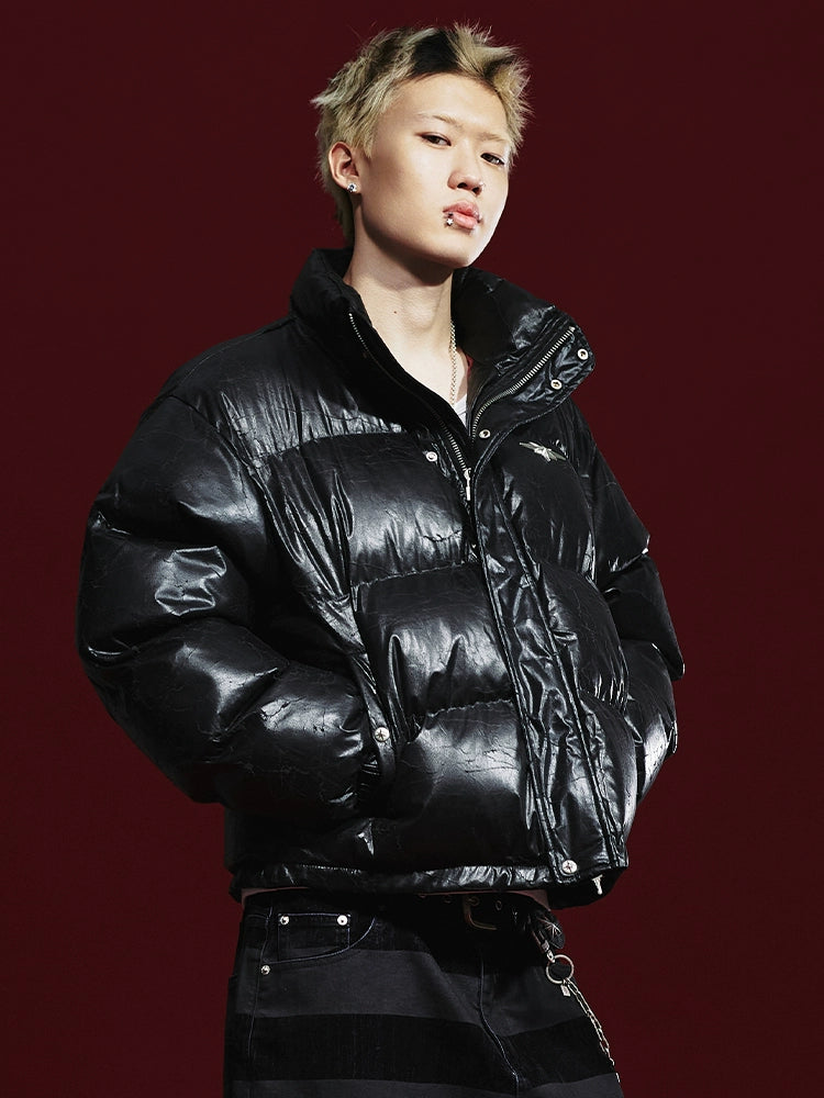 Remedy Cracked Design Puffer Jacket | Face 3 Face