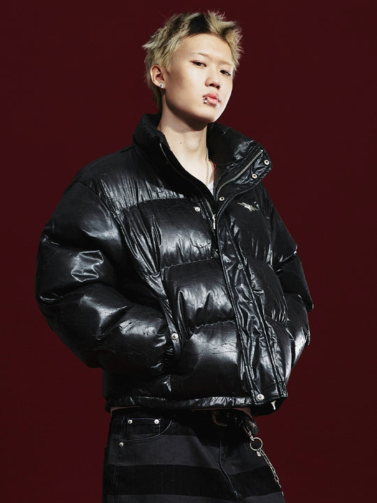 Remedy Cracked Design Puffer Jacket | Face 3 Face