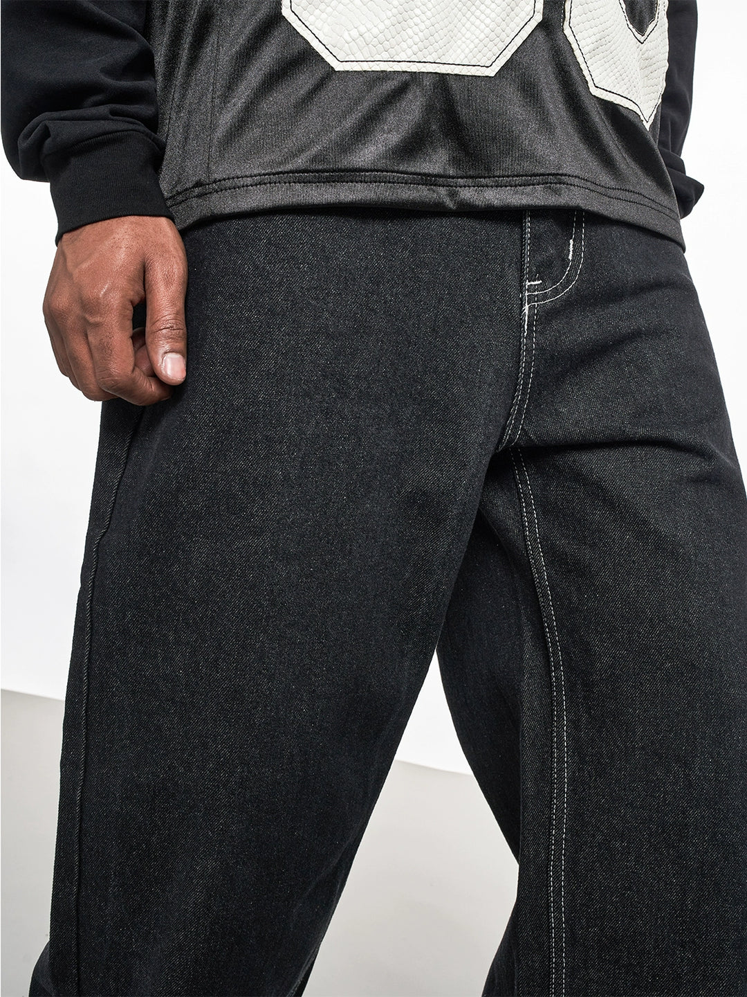F3F Select Contrast Stitching Black Jeans | Face 3 Face