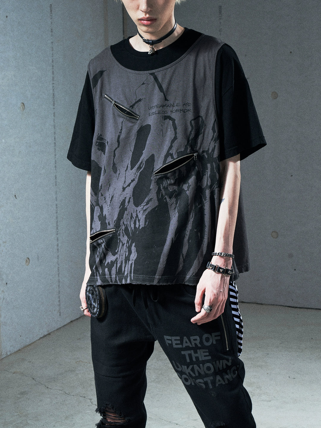 VENTUREK Double Layer Multi Zipper Destroyed Tee | Face 3 Face