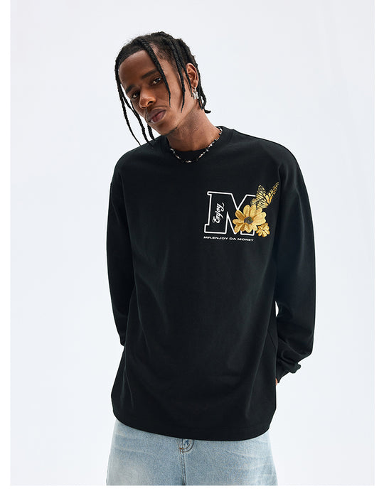 MEDM Butterfly Flower Embroidered Long Sleeve Tee | Face 3 Face