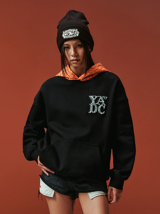 YADcrew Twisted Plaid Hood Pearl Leather Logo Hoodie | Face 3 Face