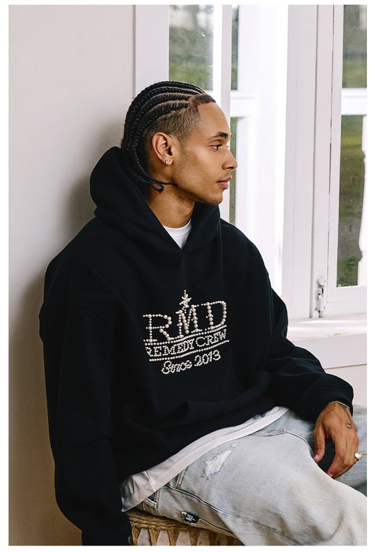 Remedy RMD Pearl Letter Embroidered Hoodie | Face 3 Face