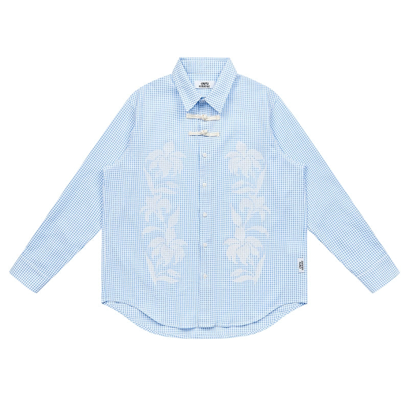 EMPTY REFERENCE Printed Blue Plaid Long Sleeve Shirt | Face 3 Face