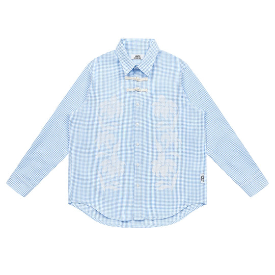 EMPTY REFERENCE Printed Blue Plaid Long Sleeve Shirt | Face 3 Face