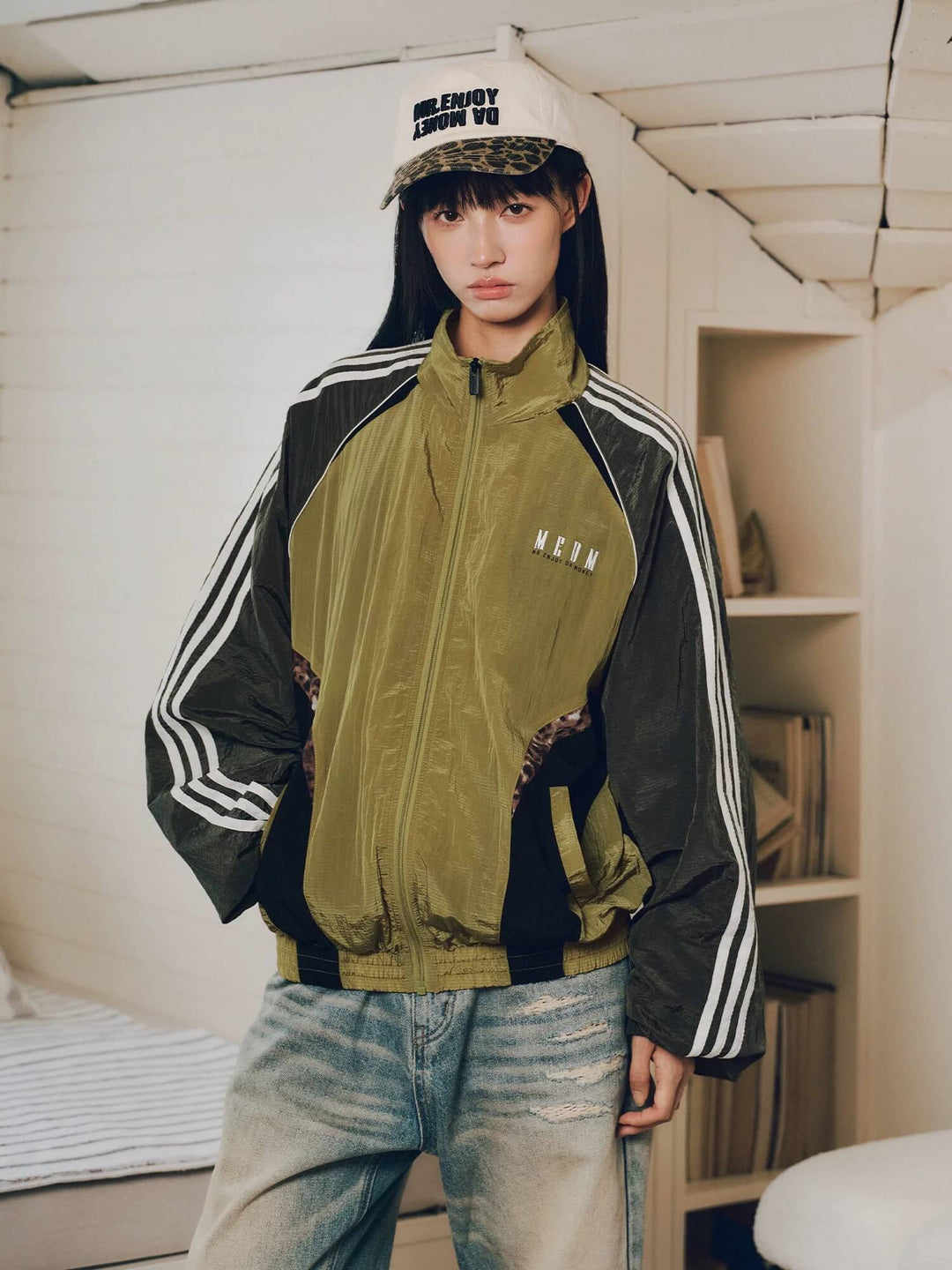 MEDM Leopard Print Color Block Track Jacket | Face 3 Face