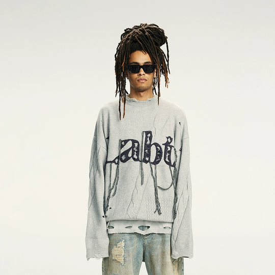 Labt Fringe Lanyard Logo Distressed Knit Sweater | Face 3 Face