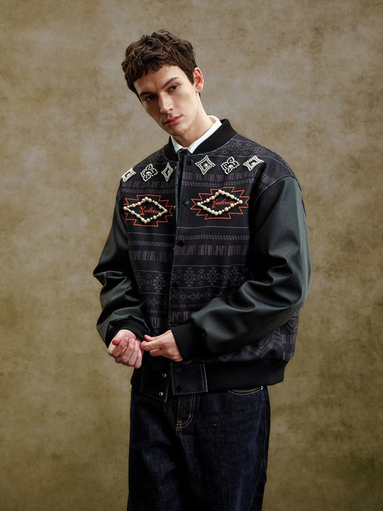 YADcrew Pearl Studded Ethnic Varsity Jacket | Face 3 Face