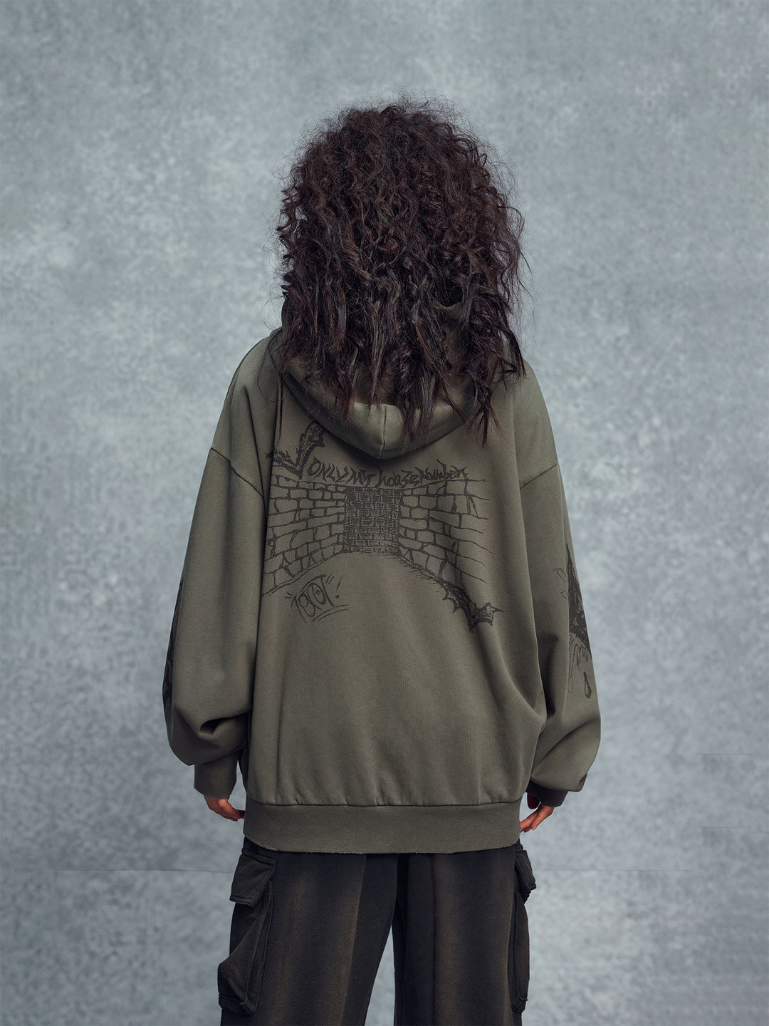 1807 Graffiti Angel Print Zip Up Hoodie | Face 3 Face