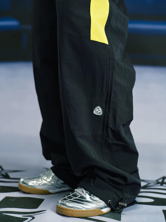 S45 Yellow Color Block Logo Patch Nylon Track Pants | Face 3 Face