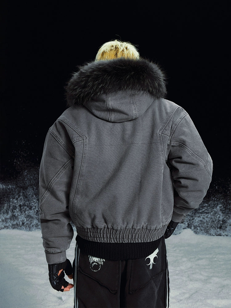 MEDM Removable Fur-Hooded Washed Work Jacket | Face 3 Face