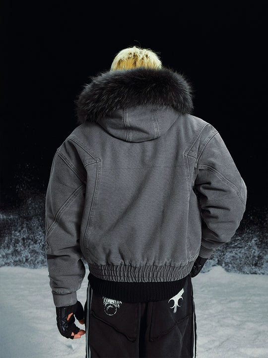 MEDM Removable Fur-Hooded Washed Work Jacket | Face 3 Face