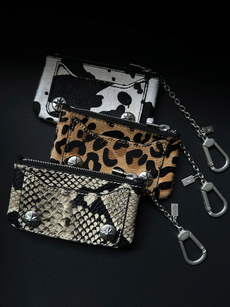 Remedy Metal Studded Keychain Coin Card Zipper Leather Wallet | Face 3 Face