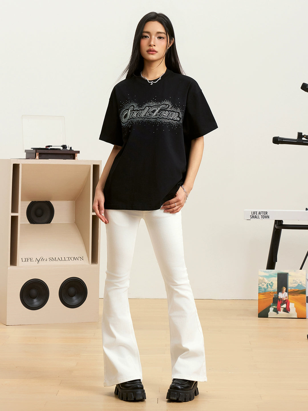 Small Town Kid Pearl and Rhinestone Embroidered Tee | Face 3 Face