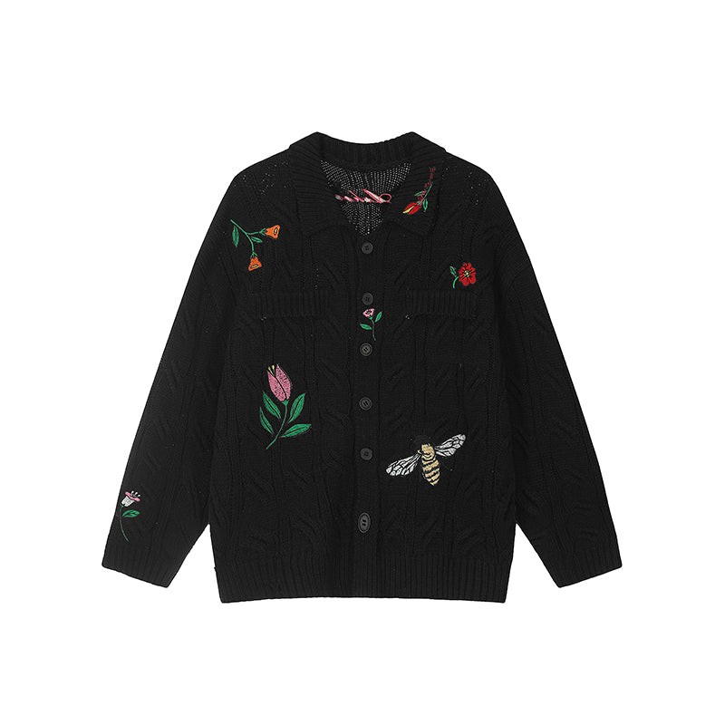 Achock Flower & Bee Embroidery Knit Cardigan | Face 3 Face