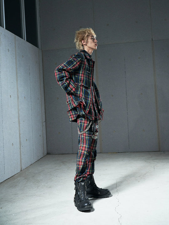 VENTUREK Tartan Check Destroyed Zipper Slim Pants | Face 3 Face
