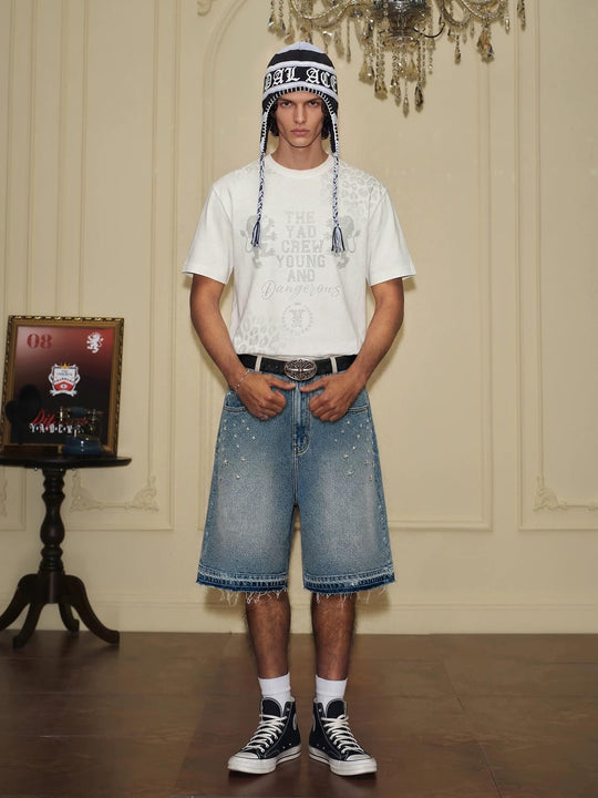 YADcrew Multi Star Studded Cutoff Denim Shorts | Face 3 Face