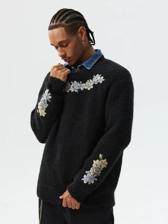 MEDM Floral Embroidered Mohair Knit Sweater | Face 3 Face