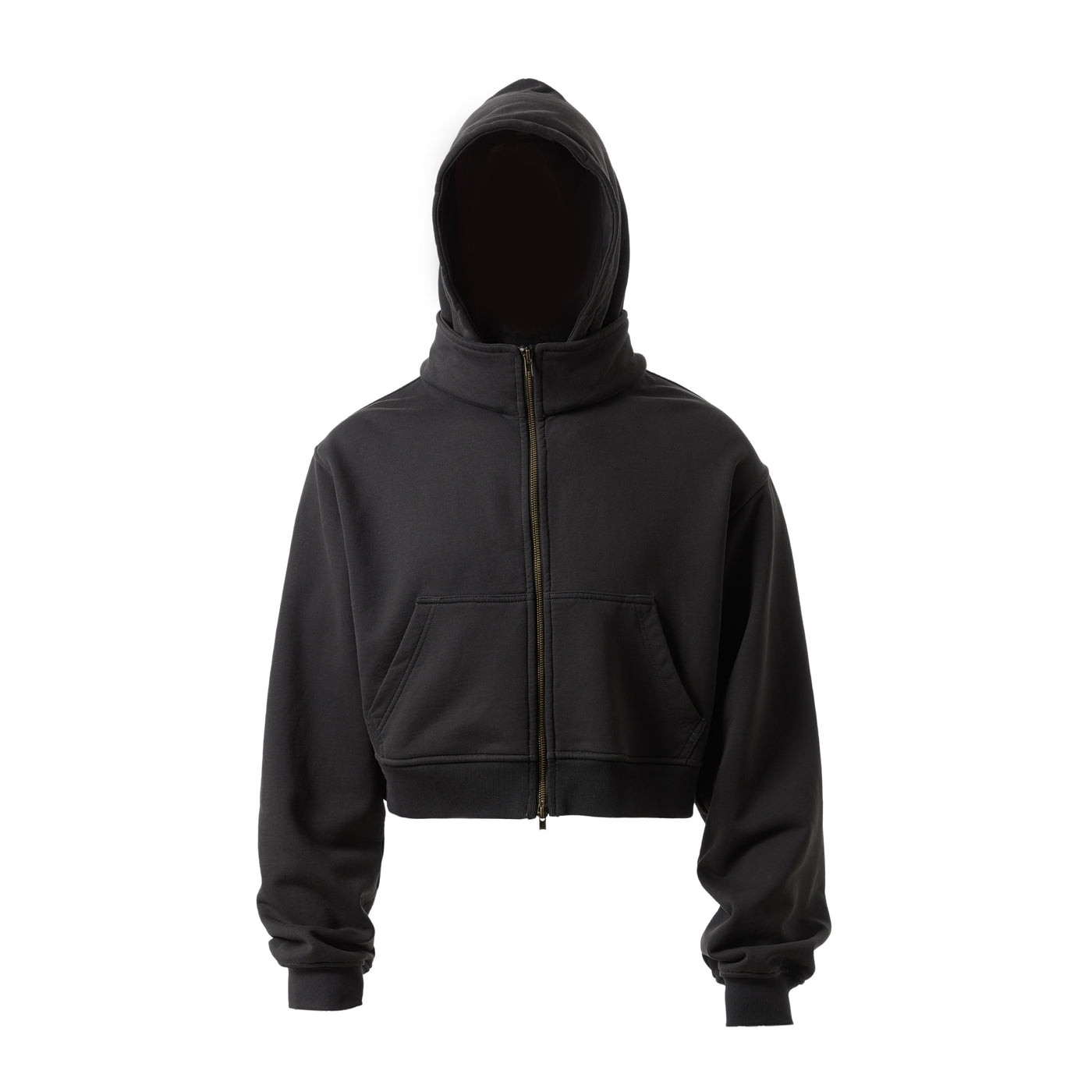 STEEPC Fake Two Piece Collar Boxy Crop Zip Hoodie | Face 3 Face