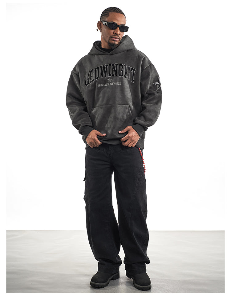 F3F Select Embroidered Faux Suede Hoodie | Face 3 Face