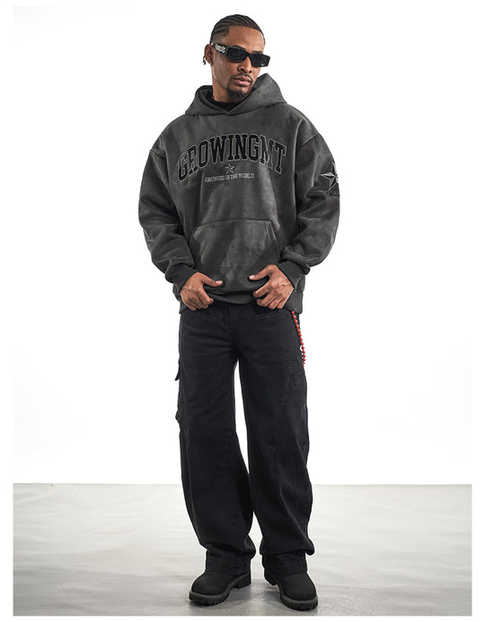 F3F Select Embroidered Faux Suede Hoodie | Face 3 Face