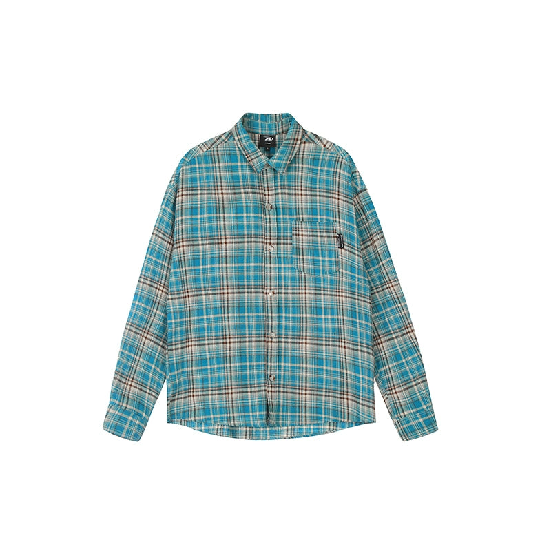 Achock Blue Plaid Long Sleeved Flannel Shirt | Face 3 Face