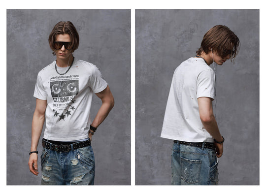 ANTIDOTE Audio Amplifier Graphic Print Distressed Short Sleeve Tee