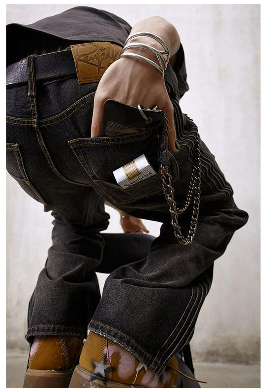 Remedy Double Layer Back Pocket Side Stitch Washed Jeans | Face 3 Face