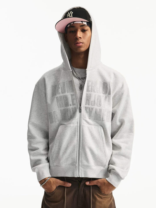 MEDM Rhinestone Embellished Zip Up Hoodie | Face 3 Face