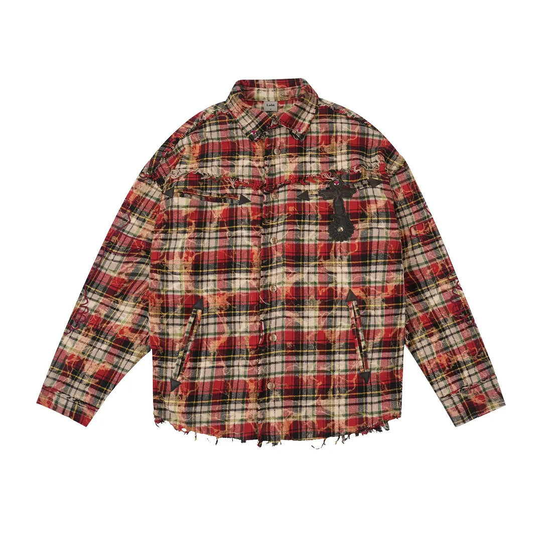 Labt Western Plaid Frayed Flannel Long Sleeve Shirt | Face 3 Face