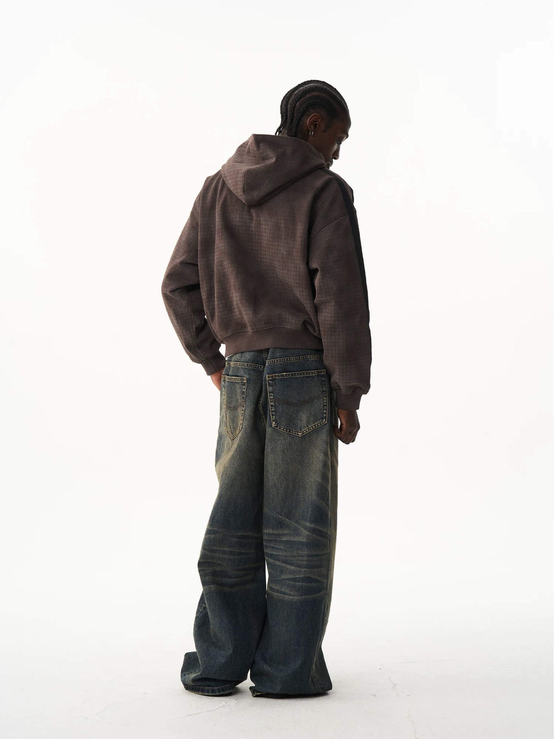 EXITMODE BY BLIND NO PLAN Vintage Check Washed Oversized Zip Up Hoodie | Face 3 Face