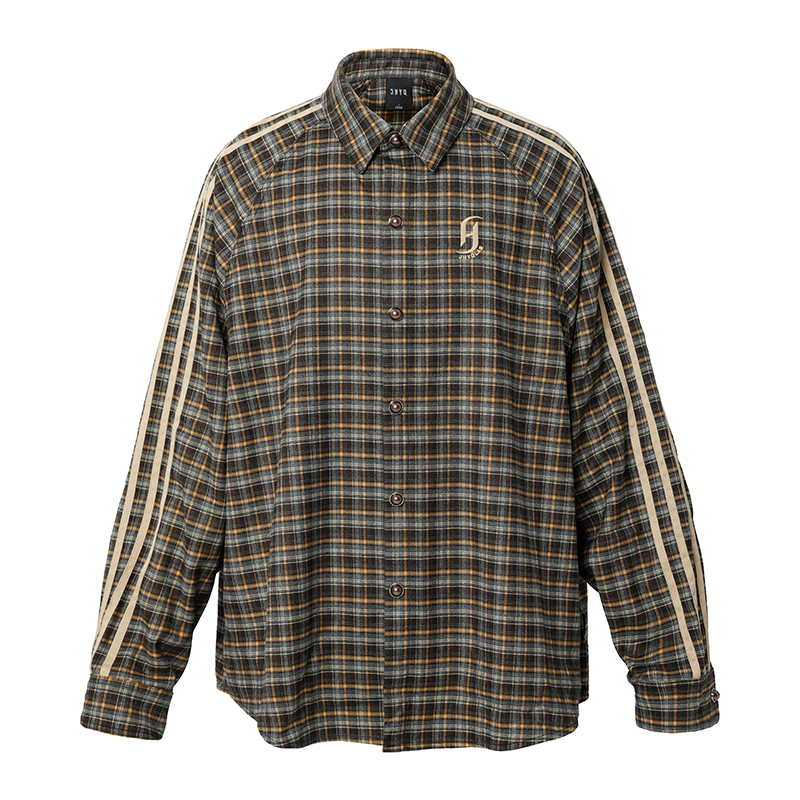 JHYQ Plaid Lapel Embroidery Long Sleeved Shirt