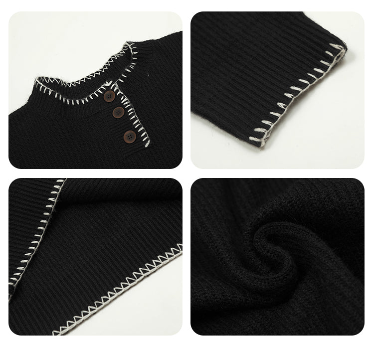 F3F Select White Stitching Henley Neck Knit Sweater | Face 3 Face