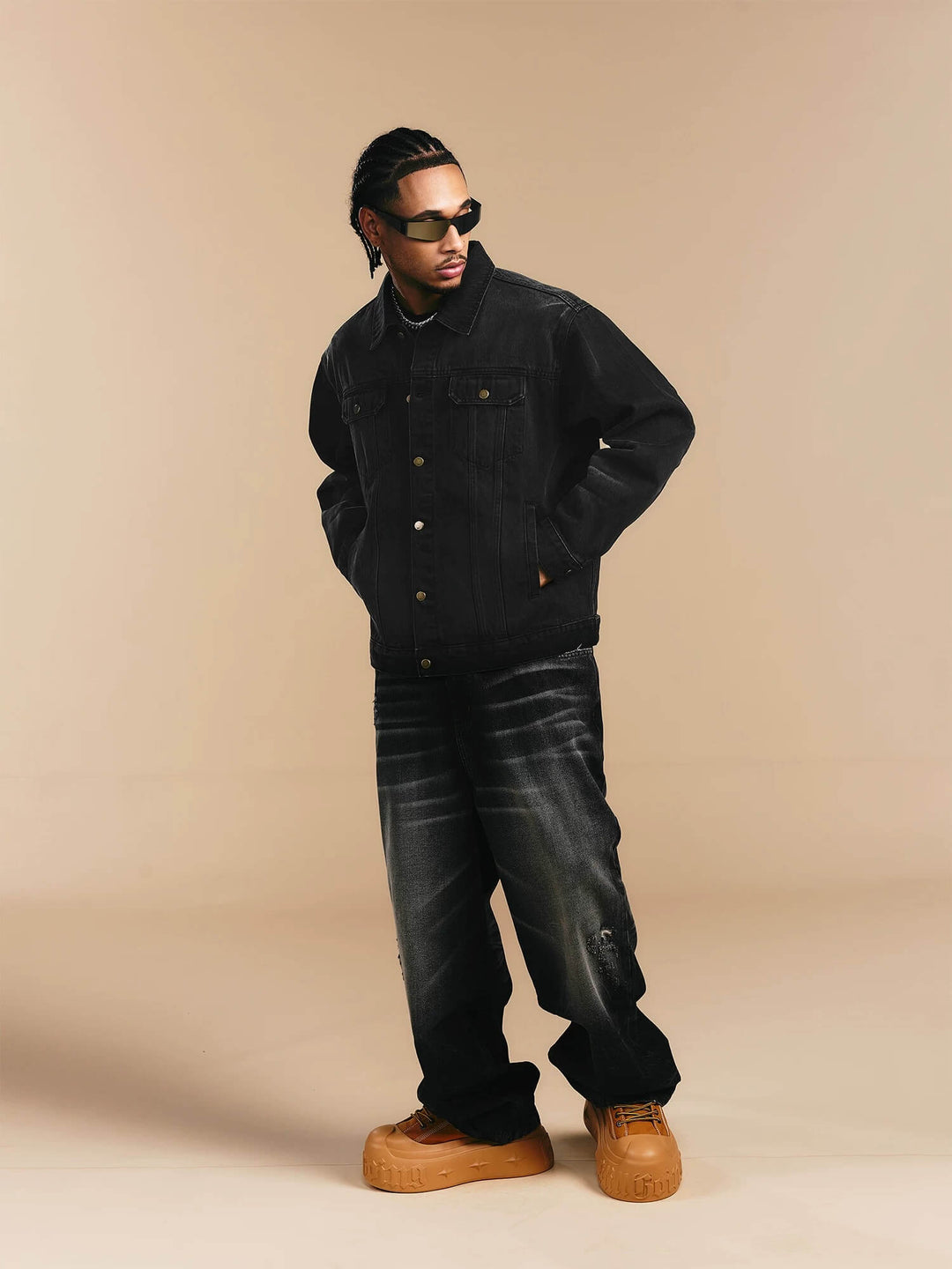 1807 Cat Whiskers Washed Black Denim Jacket | Face 3 Face